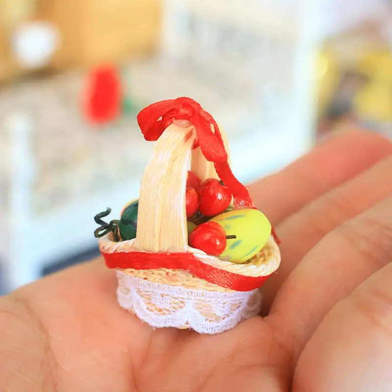 Cesta de frutas de simulación para casa de muñecas, modelo de Mini decoración de escena, adorno para casa de cocina, accesorio para casa de muñecas, 1/12