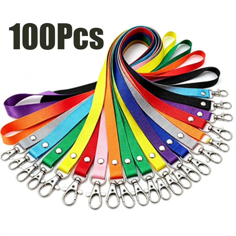 100Pcs Heavy Duty Polyester Neck Lanyards with Metal Lobster Claw Clips