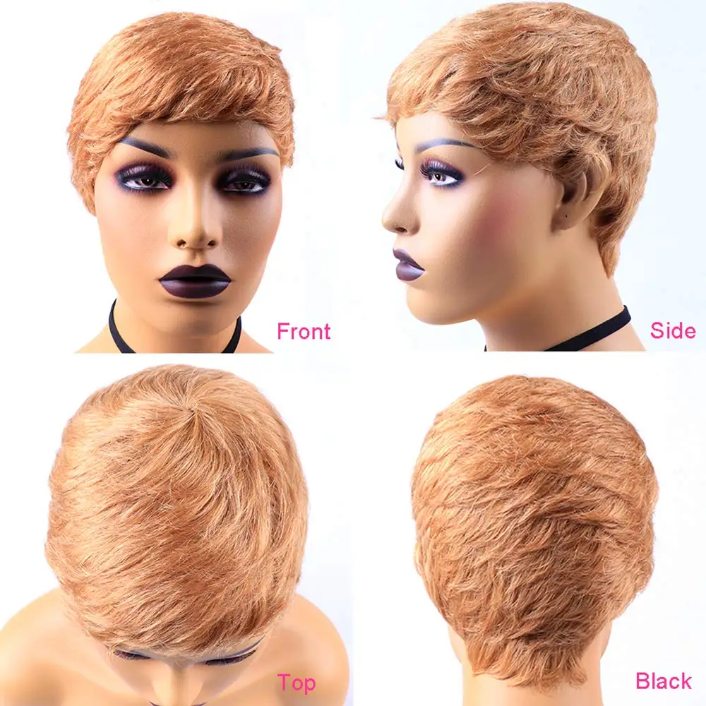 Short Human Hair Wigs 27# Pixie Cut Straight Short Bob Wig for Black Women 100% Brazilian Human Hair Full Machine Wig