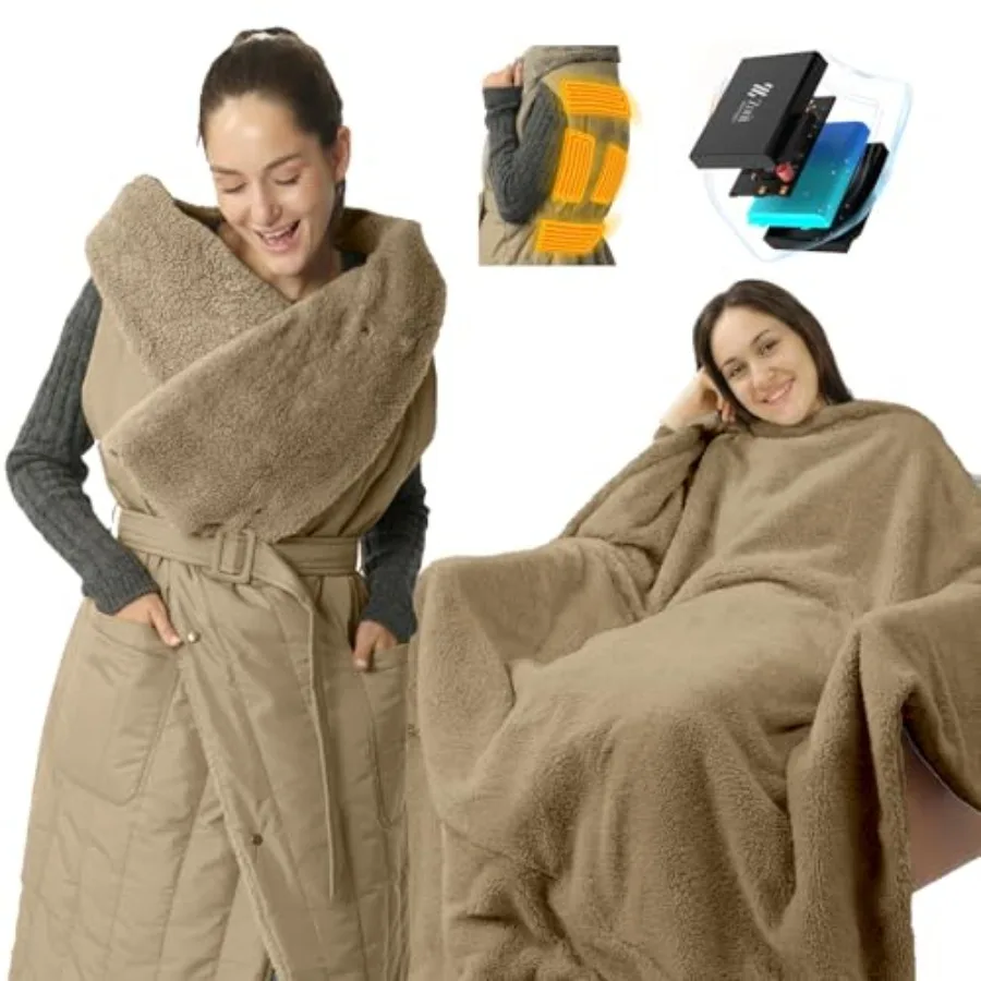

Electric Wearable Heated Blanket 2-in-1 Design Portable Cordless Heated Blankets Battery Operated Heated Shawl Blanket Recharge