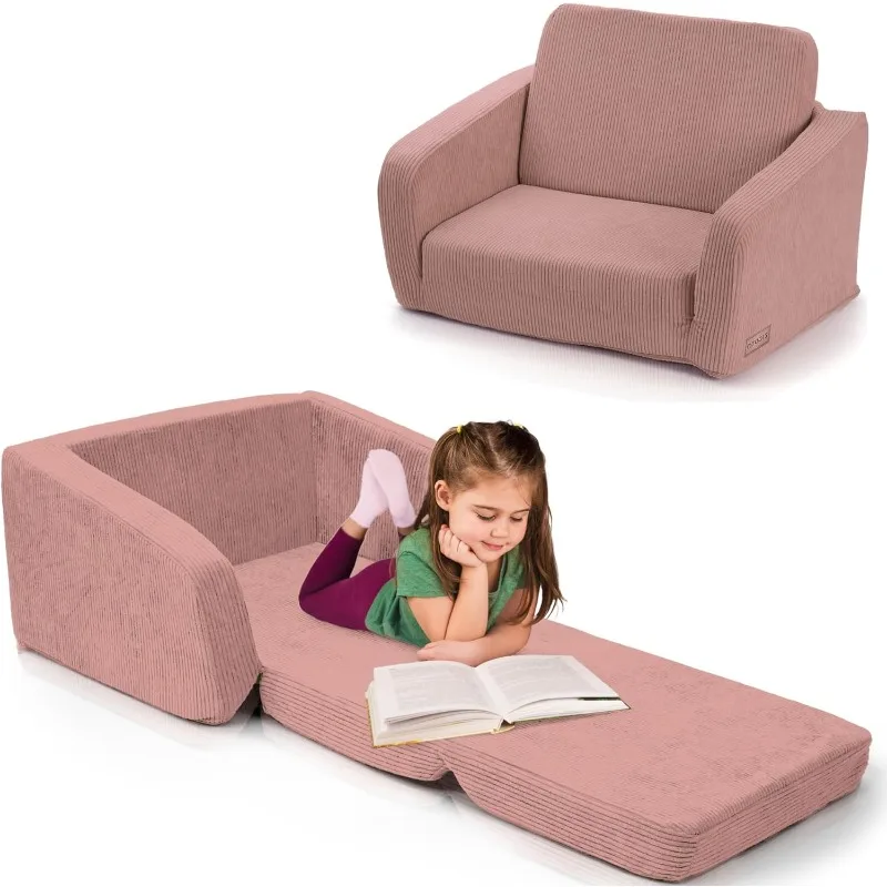 

Comfy Kids Chair for Toddler - Stylish 2 in 1 Lounger Made of Memory Foam Easily Unfolds Into a Soft Baby Couch to Nap On
