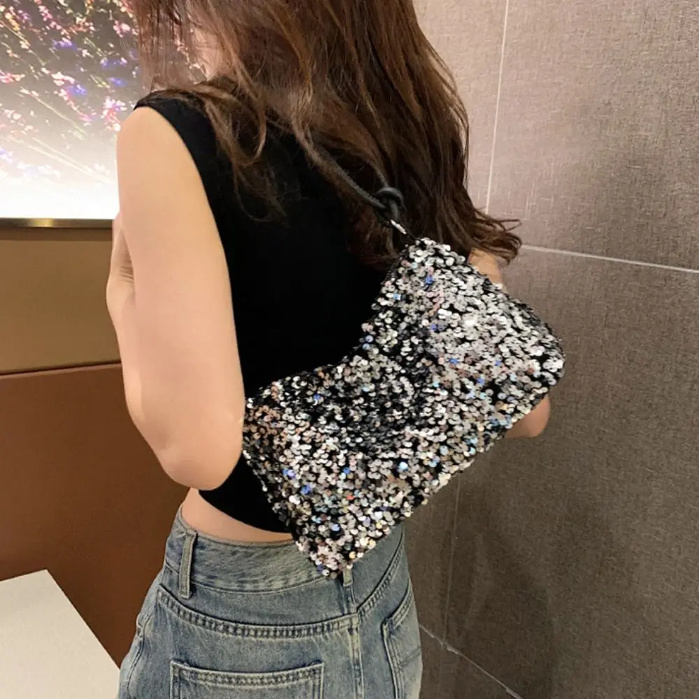 Sacs à bandoulière à paillettes solides pour dames, sac de téléphone de style coréen, sacs initiés, sac à main à paillettes, pochette de soirée