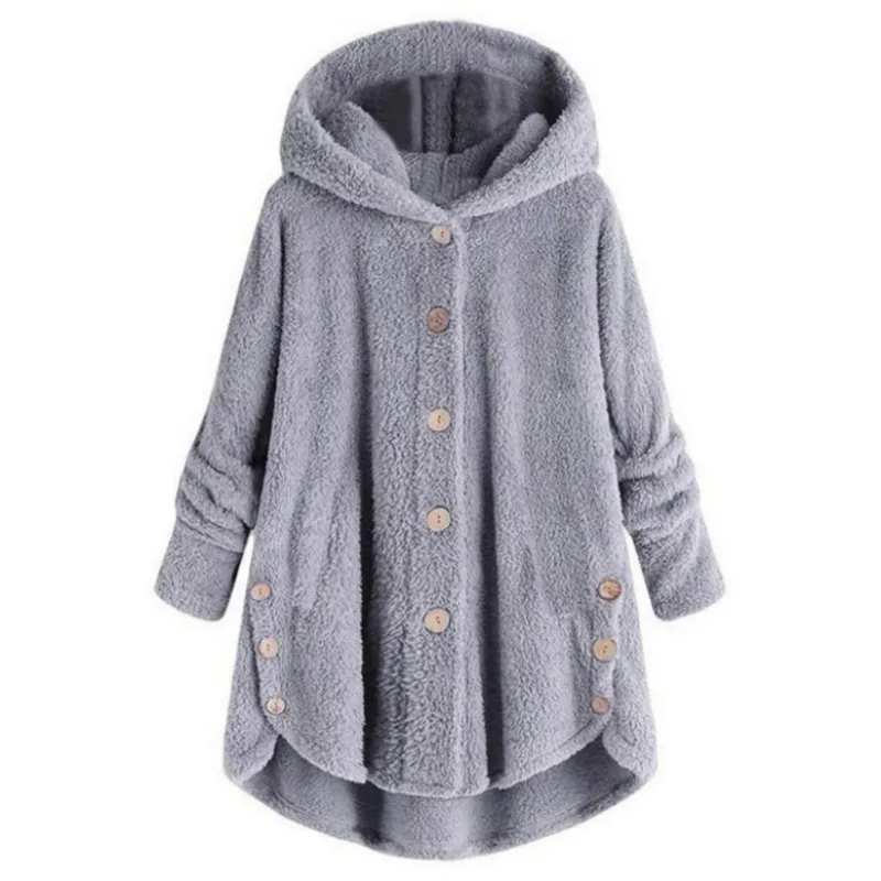 

J Y Women's fashion solid color fur slim fit straight tube hooded button autumn and winter simple versatile jacket