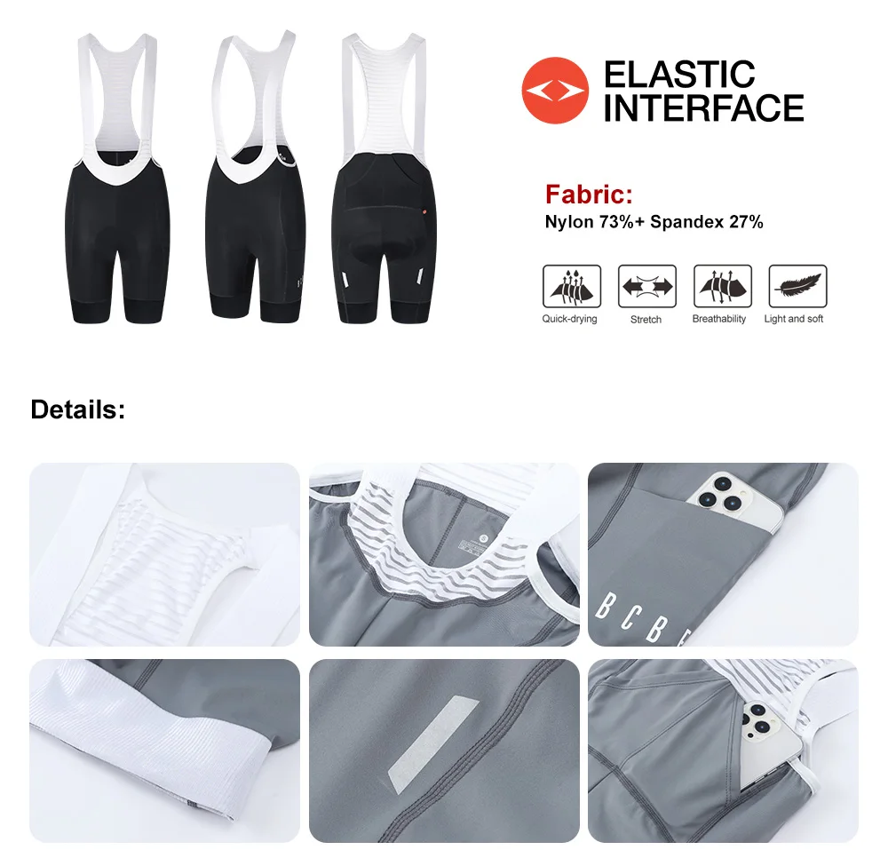 BCBE-ING Damen-Radtrikot-Shorts mit 7-Stunden-Elastik-Interface-Polsterung, Rennrad-Trägerhose für Frauen, eng anliegende Fahrradbekleidung mit Taschen – Detail 2