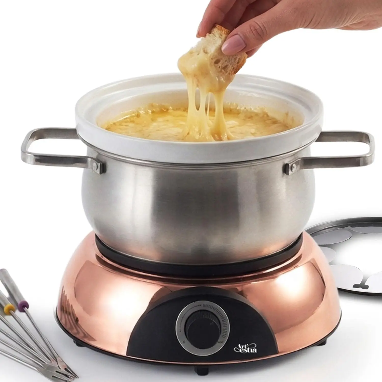 

Electric Fondue Pot Set, 2.6QT, Adjustable Temp, 8 Forks for Cheese Chocolate Broth