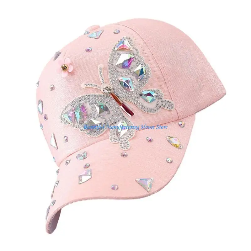 

E56A Sparkling Rhinestones Butterfly Hat Breathable Sun Hat for for Women and Teens