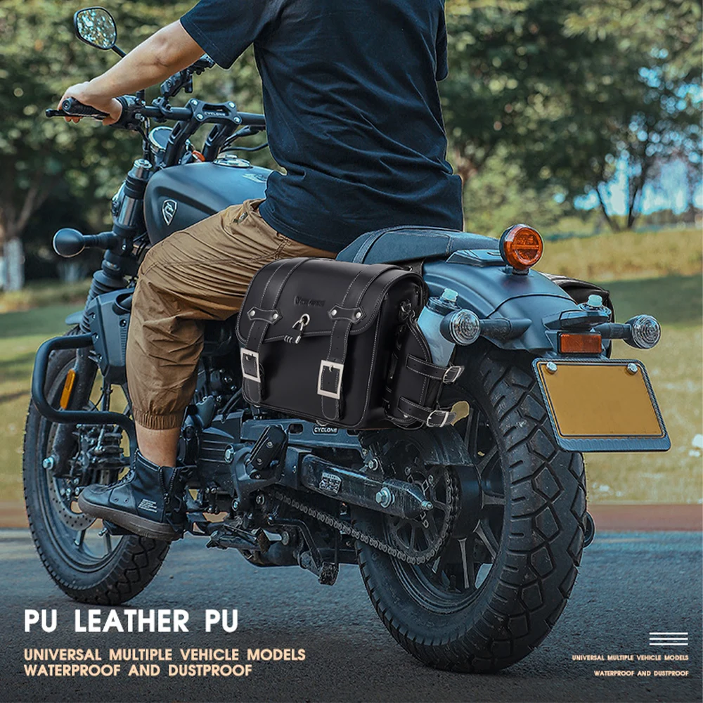 زوج من حقائب الدراجات النارية المصنوعة من جلد البولي يوريثان ذات سعة كبيرة سعة 16 لتر، وأكياس زجاجات المياه على الوجهين، وحقائب ريترو على الوجهين للدراجات النارية #6