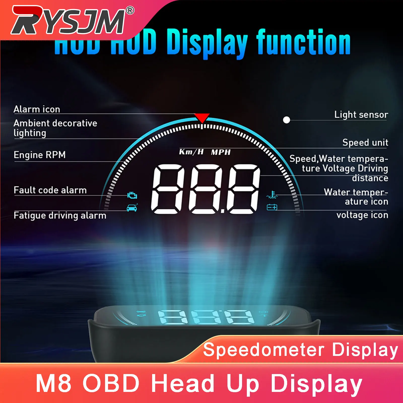 M8 Car OBD Speed Gauge Windshield Projector Head Up Display Water Temp Overspeed Warning Voltage Gauge Car Electronic Accessorie