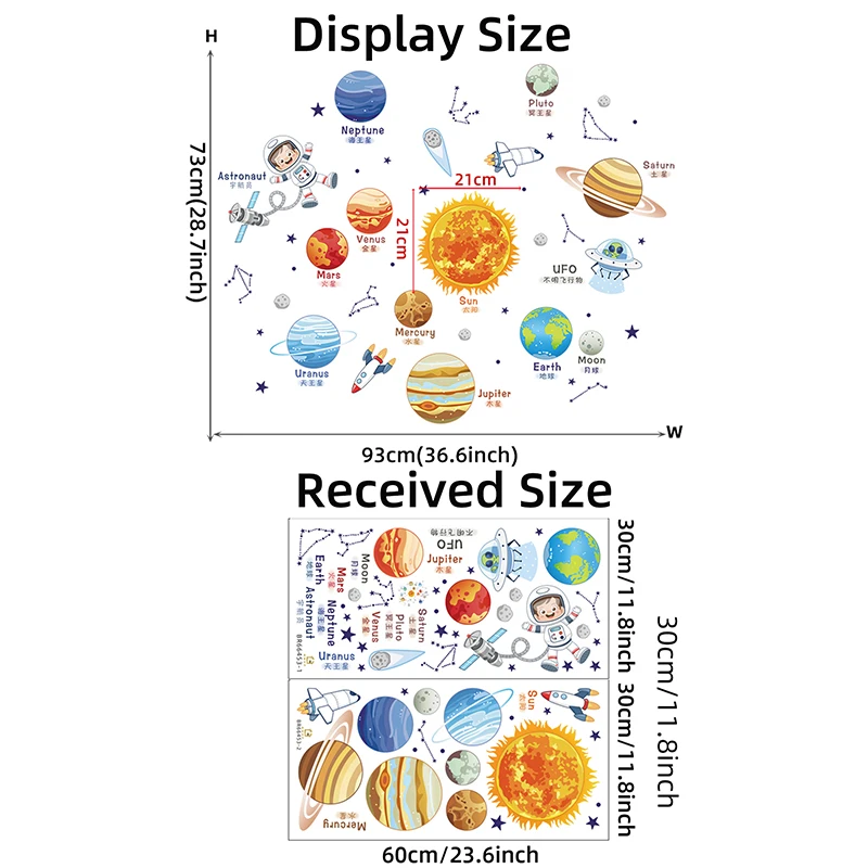 ウォールステッカー漫画ソーラーシステム,宇宙の地球,月,子供部屋,寝室,読書ルーム,学校,保育園のステッカー
