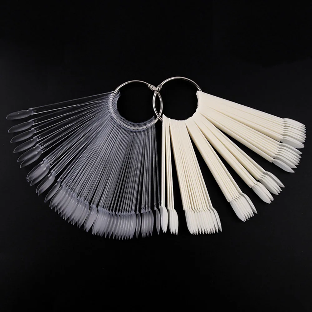 50pcs Round Head Fan-Shaped Nail Swatch Short-Oval Display UV Gel Fake Nails Tips Sticks DIY Polish Salon Practice Color Card