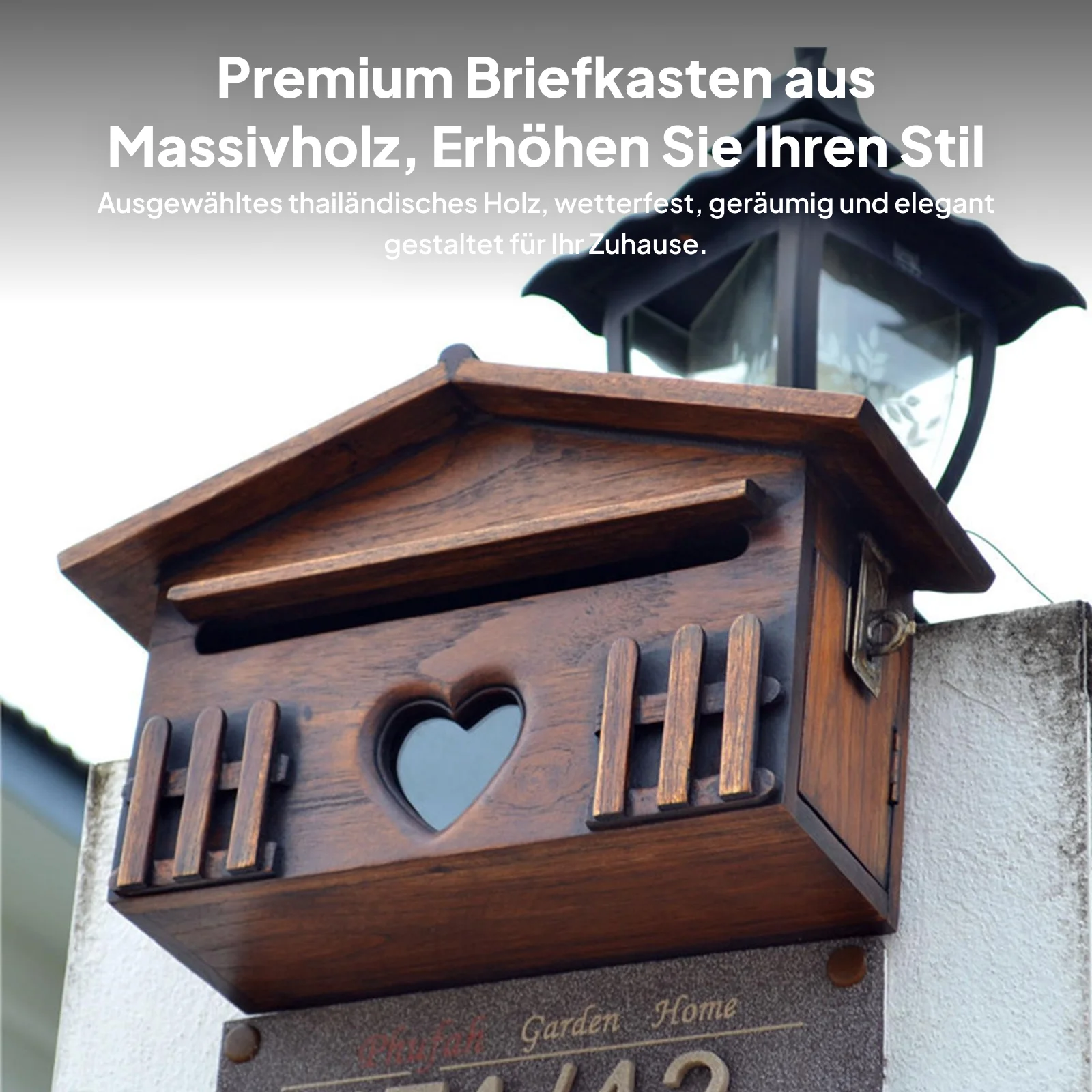 Vintage Style Wooden Wall Mailbox Rustproof Hanging Post Box Lock Key Secure Outdoor Letters for Community