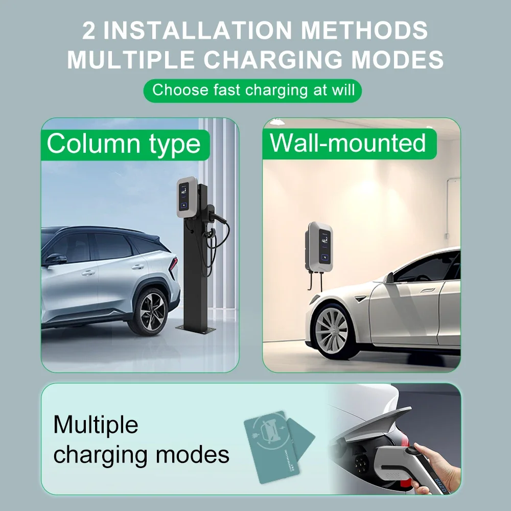 Stasiun Pengisian AC 11kW EV Autostart/Kata Sandi/Kartu PFID Arus Terukur 32A Dengan Kabel 5m Penggunaan Komersial
