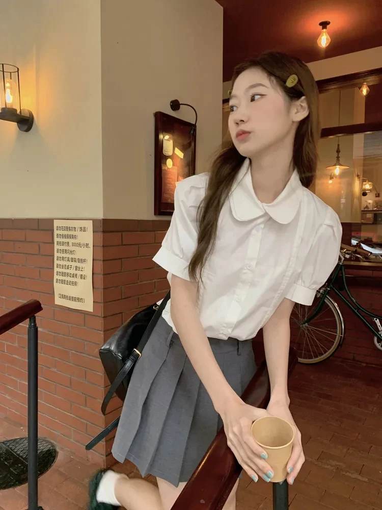 

Shirts Women Preppy Style Sweet Age-reducing Graceful Summer Girlish Korean Version New Casual All-match Literary Popular Solid
