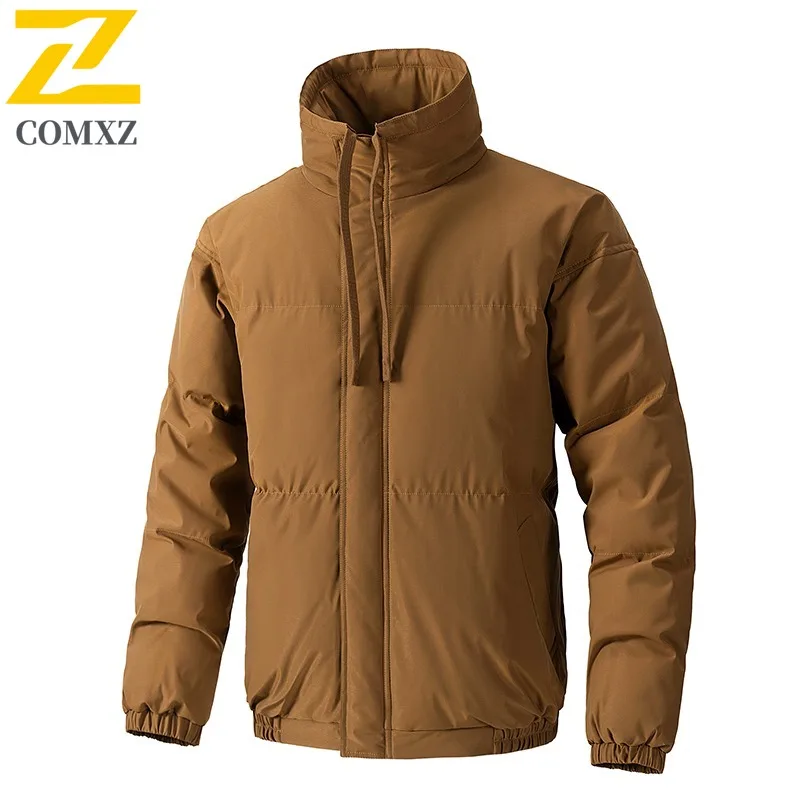 COMXZ 2025 Men Padded Jacket Stand Collar Loose Fit Fashion Outdoor Sports Coat Winter Quality Trendy Outerwear Street Style