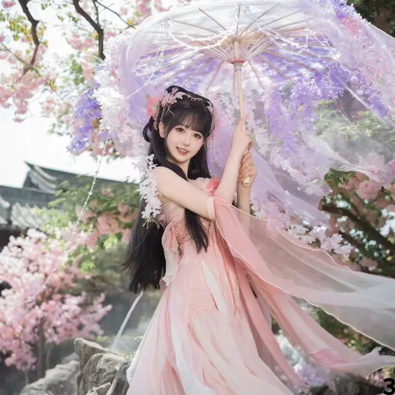 Ancient‑Style Hanfu Flower Umbrella Aesthetic Lolita Ribbon Streamer Prop Dreamy Cosplay Accessory Performance Home Art Ornament