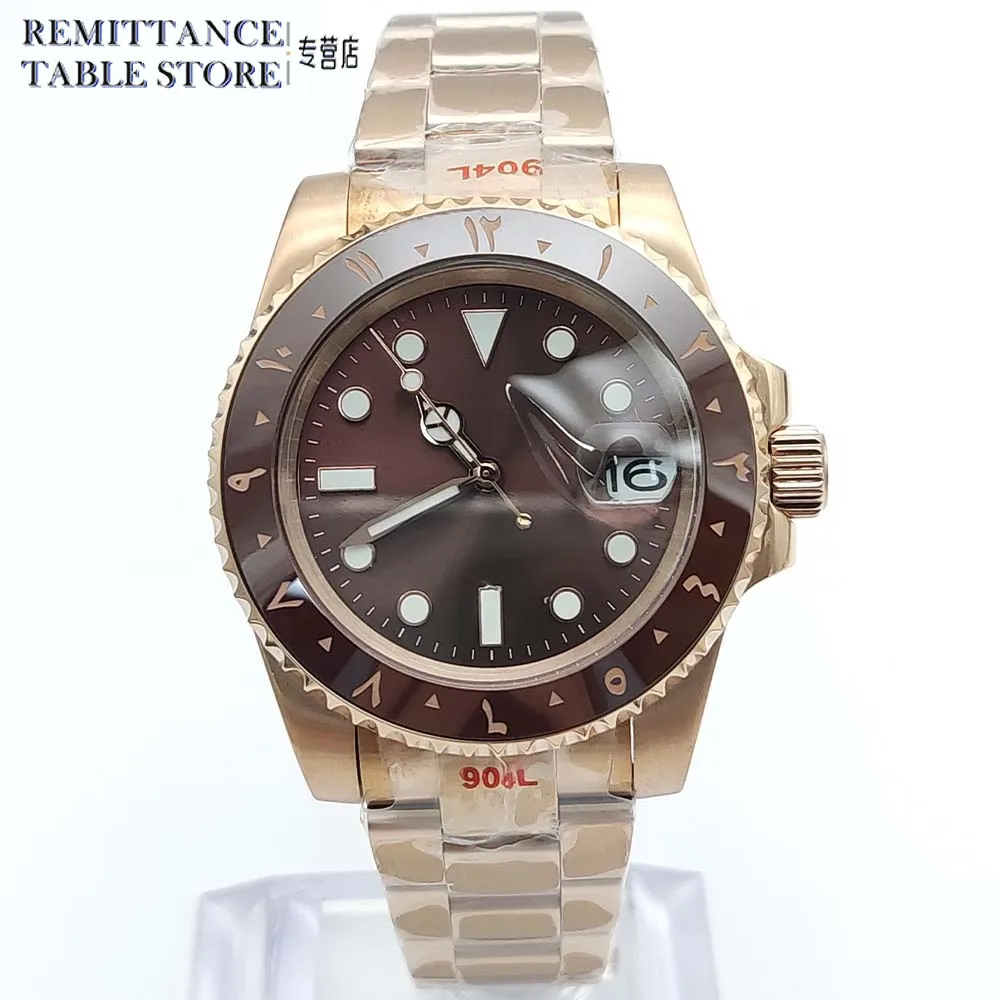 

Men's Rose Gold Luxury Business Watch NH35 Movement Brown Aseptic Dial Stainless Steel 100m Water Resistant Case Sapphire Watch