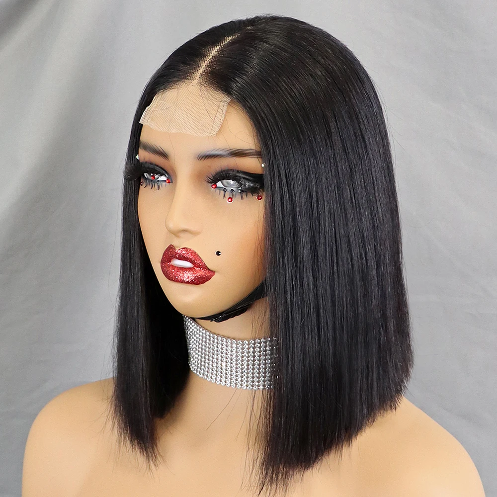 Glueless Wig Double Drawn 12A Hair 350% Density Straight Bob Human Hair Wig 2x6 HD Lace Closure Frontal Wigs for Women