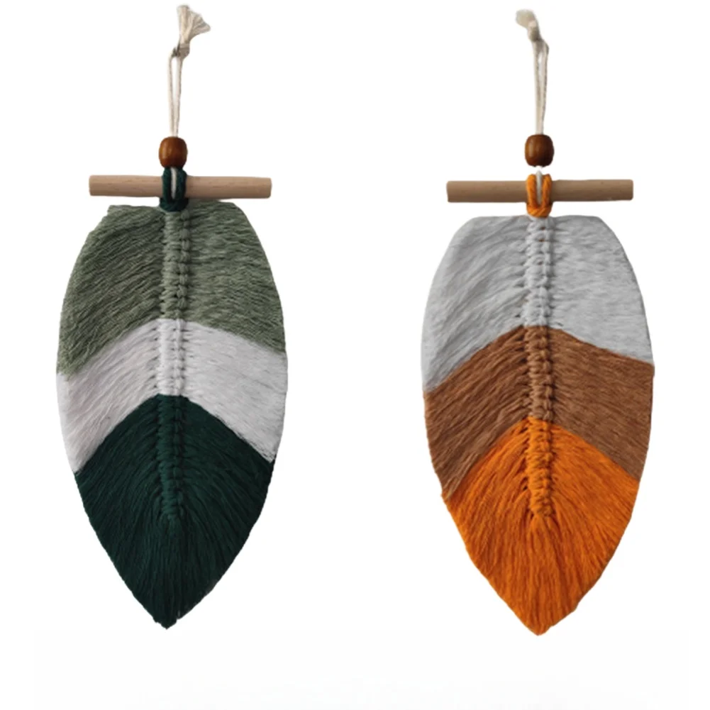 Woven Leaf Decor Boho Wall Hanging Living Room Decor Cotton Material Handcrafted Weave Set Of 2 Pieces For Living Room