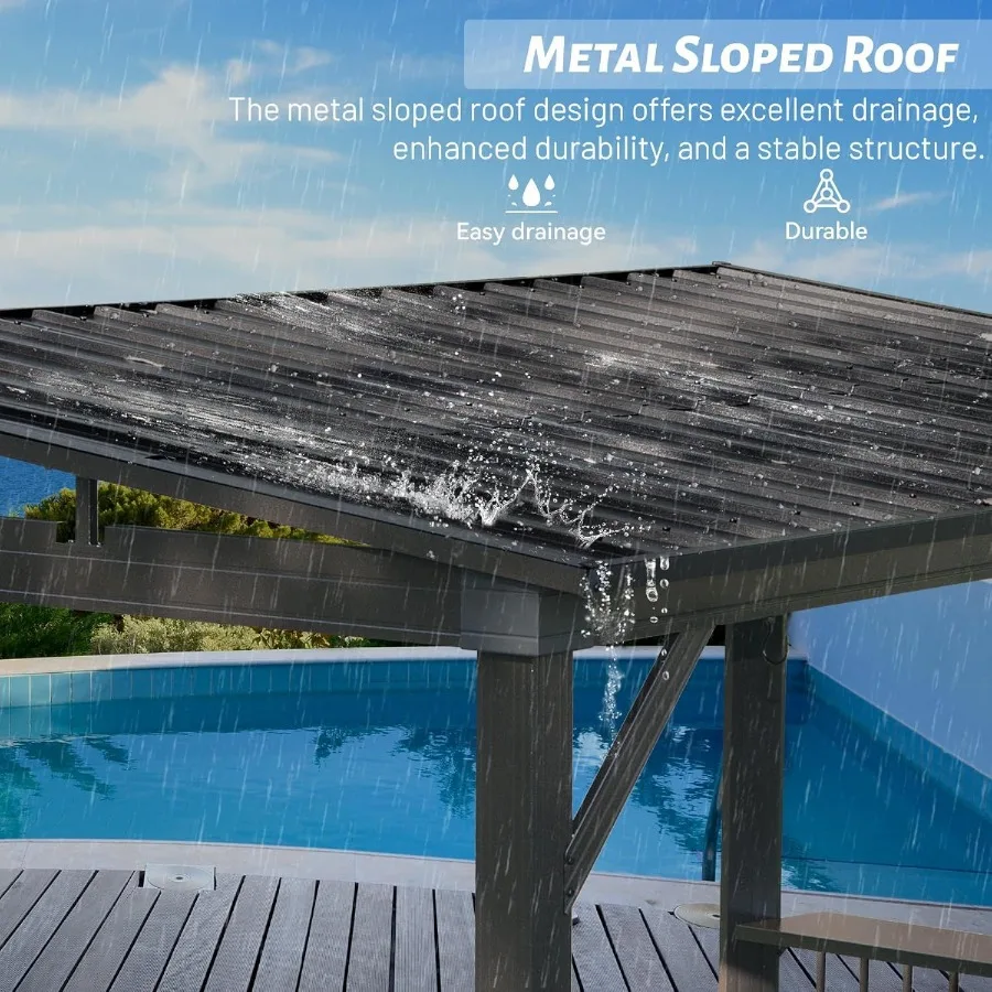 شرفة شواء صلبة 6.5 × 12 قدم شرفة شواء خارجية مع رفين جانبيين وسقف فولاذي مجلفن منحدر شواية معدنية دائمة Ca