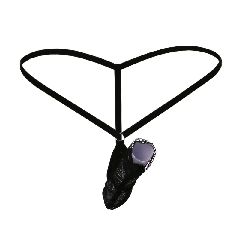 

Erotic Men Underwear Lace Panties with Condoms Sexy Transparent Flirtatious T Back Thongs open sheath G-string Elephant Lingerie