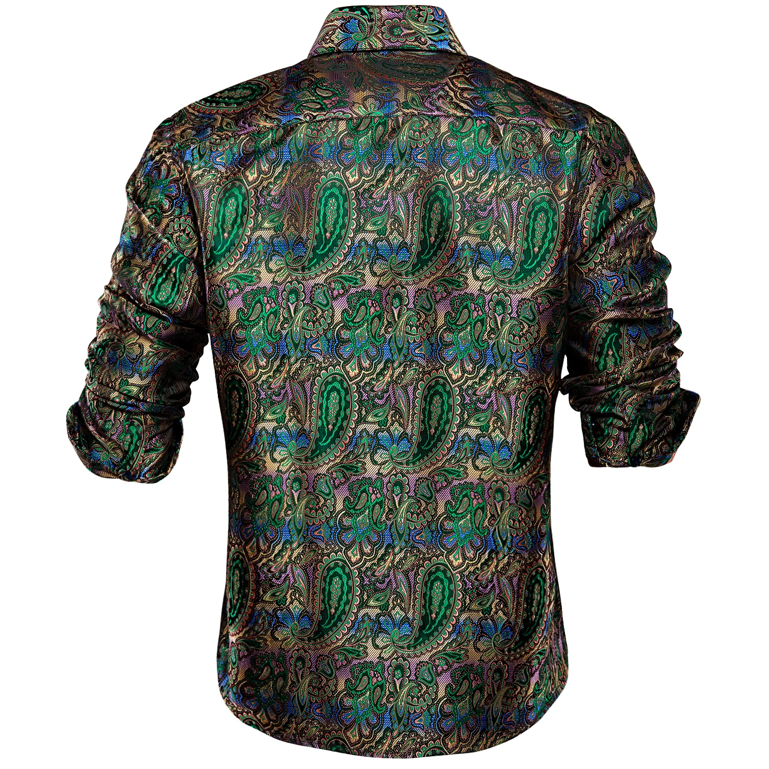 Novelty Men Silk Shirt Teal Green Purple Brown Long Sleeve Slim Fit Paisley Jacquard Shirt For Male Business Party Gifts Hi-Tie