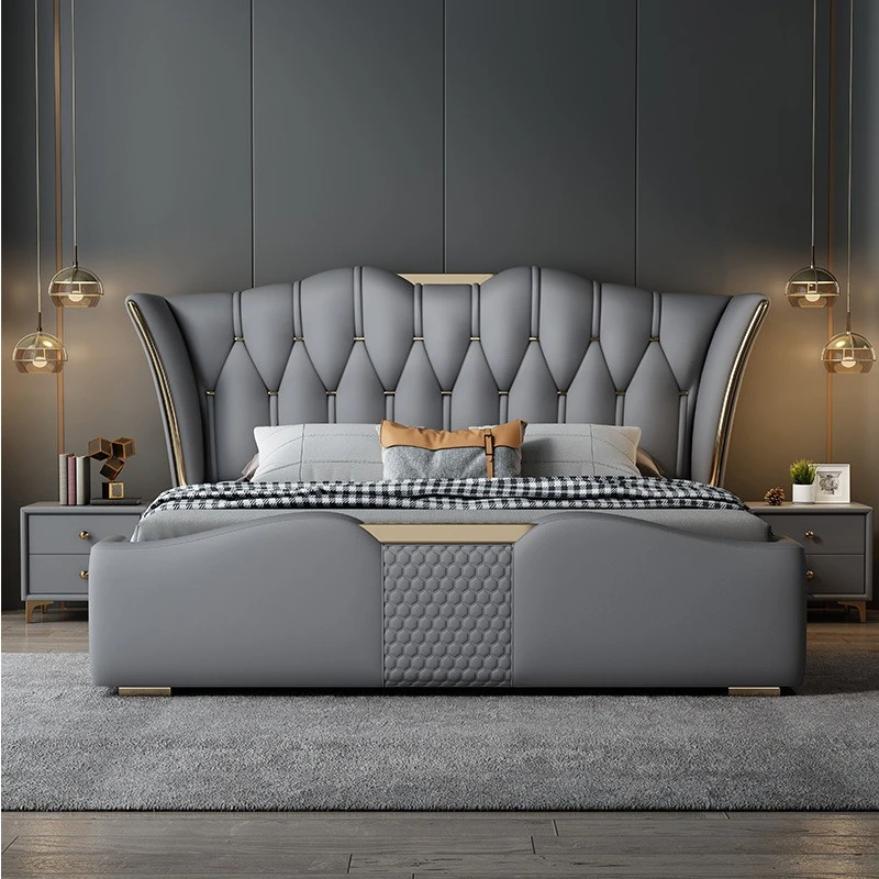 master bedroom 2 meters bed light luxury  double simple 1.5 meters wedding bed queen letti matrimoniali sleeping set furniture