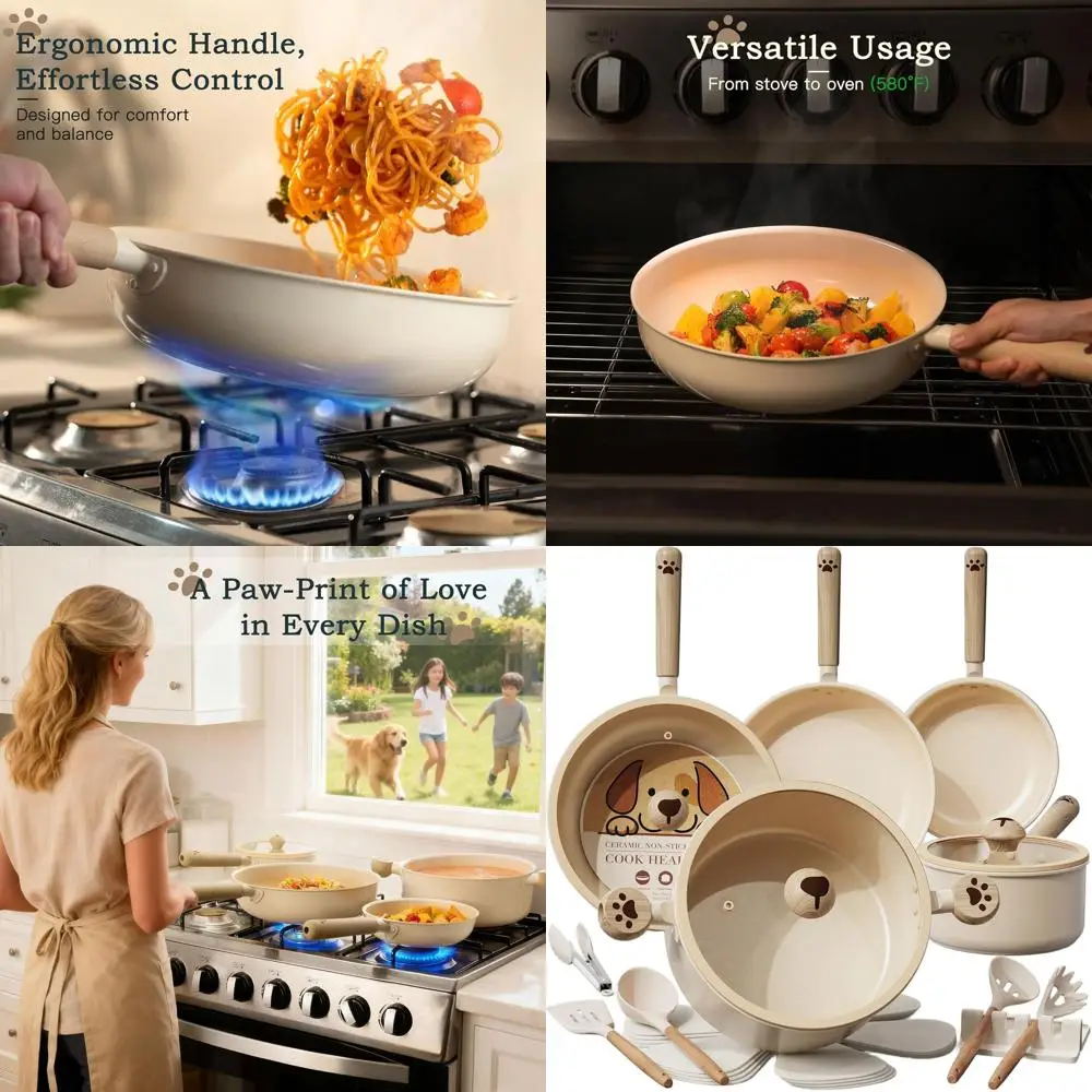 

Non-Toxic Dog Paw Series 18-Piece Ceramic Induction Cookware Set with Non-Stick Pans for Healthy Cooking
