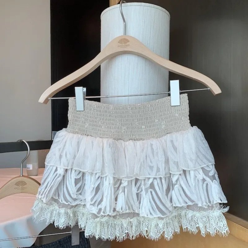 2026 New Women's Sexy Lace Mesh Cake Skirt Elastic Waist Puffy Skirt
