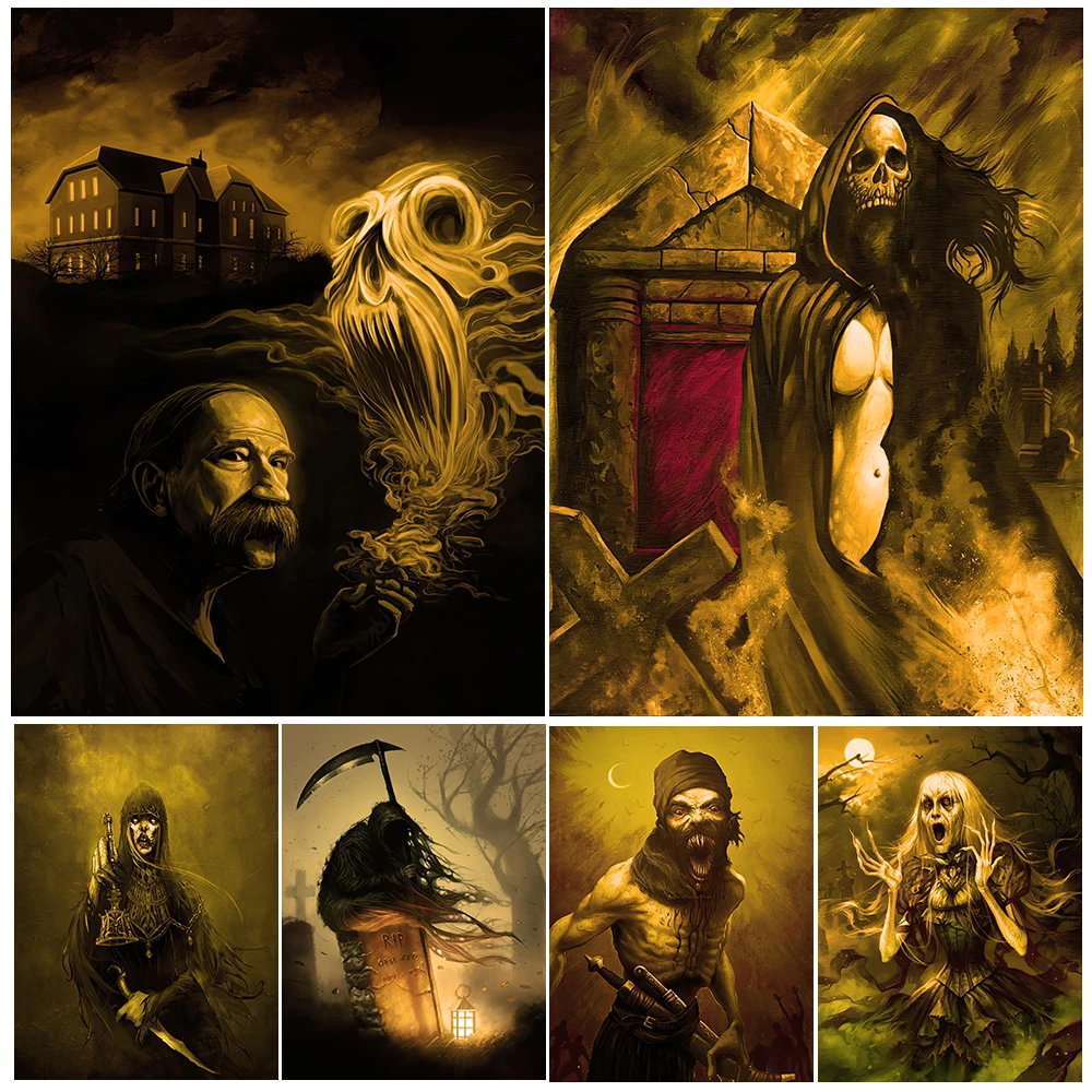 

Scythe Of Death,Banshee,Skeleton Demon,Snake Witch Vintage Wall Art Canvas Painting Abstract Horror Story Art Poster Print Decor