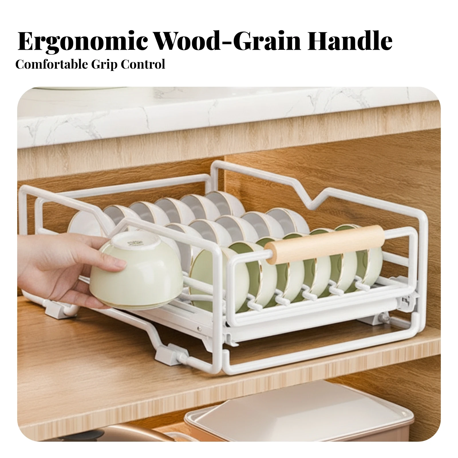 Dish Rack with Wooden Handle Easy-to-Clean Dish Drying Rack Cabinet Plate Organizer Minimalist Plate Organizer Multifunctional