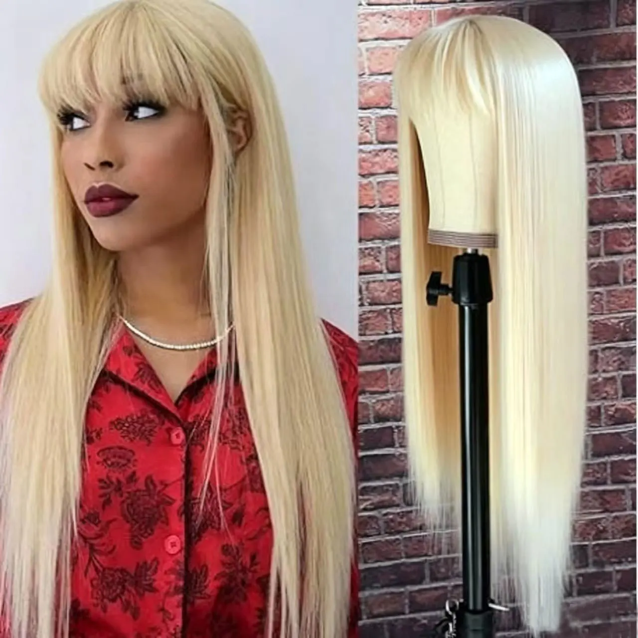 JOVIA Golden synthetic wig with Bangs Long Straight Black hair extensions Red Wigs For Women Cosplay Party Wig on clearance sale