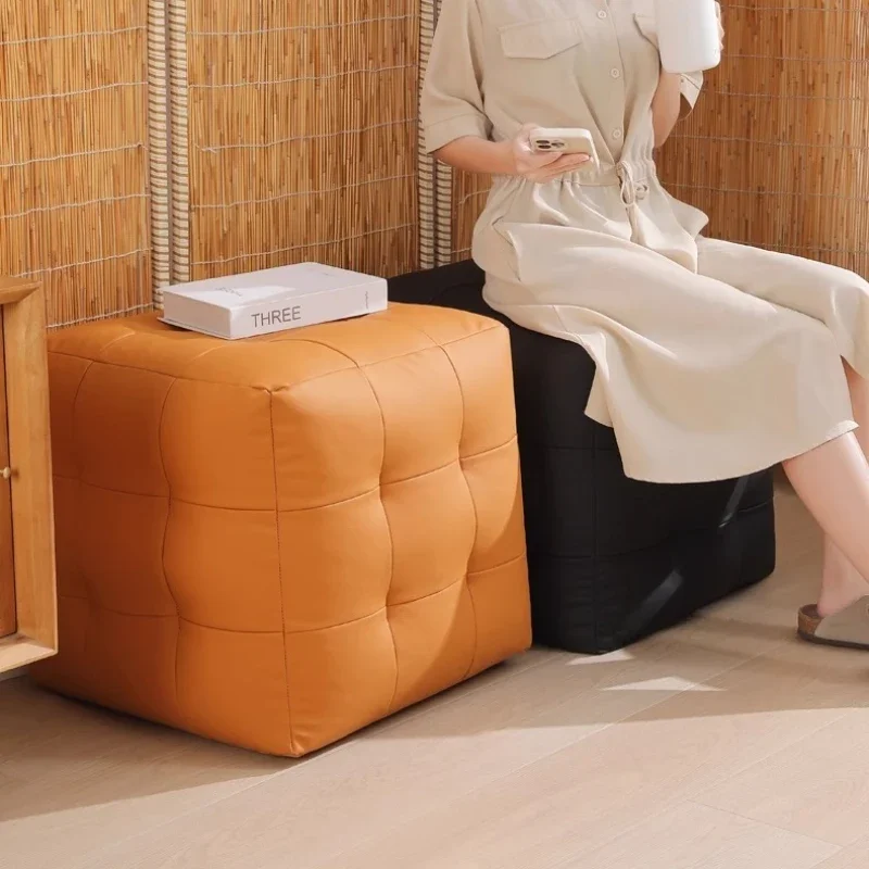 Rubik's Cube Stool Square Sofa Stool Living Room Bedroom Bed Head  Tail Change Shoes Leather Small Sitting Dump Foot Low Stool