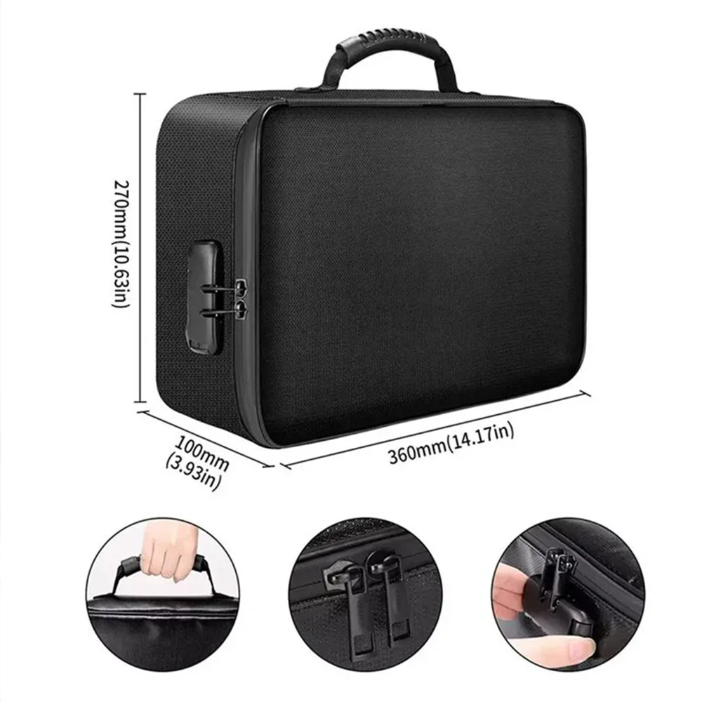 Black Combination Lock Fireproof Storage Box Valuables Safe Foldable Waterproof Fireproof File Organizer Box