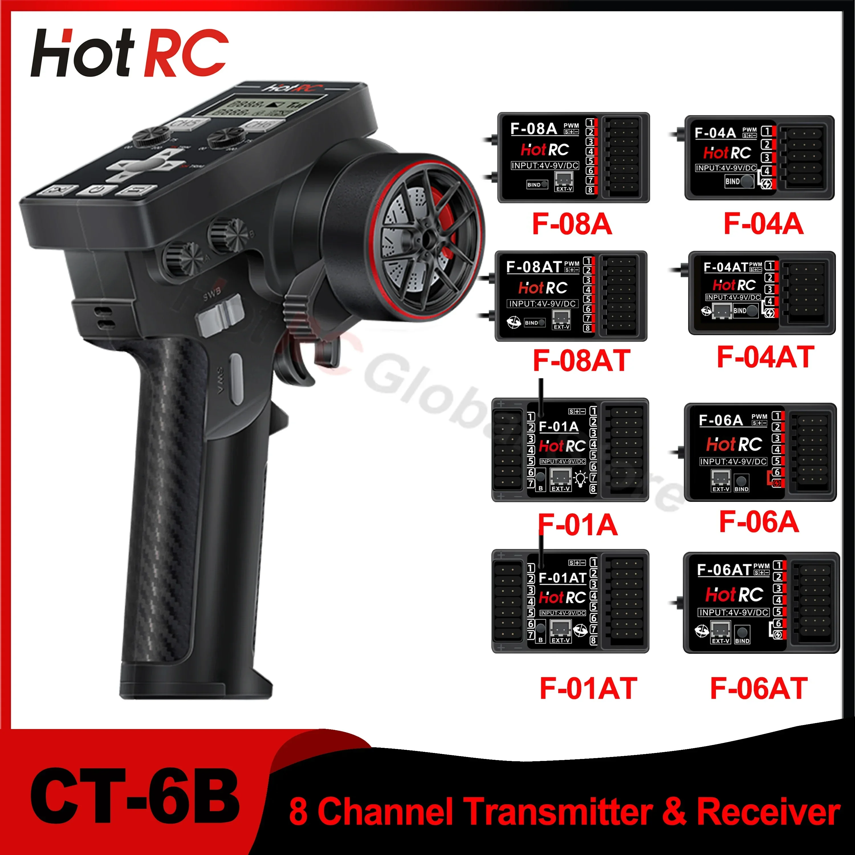 

HOTRC CT-6B 8CH Digital Radio One-Hand Remote Control 2.4G RC Transmitter with Receiver for RC Car Boat Tank LCD FHSS System