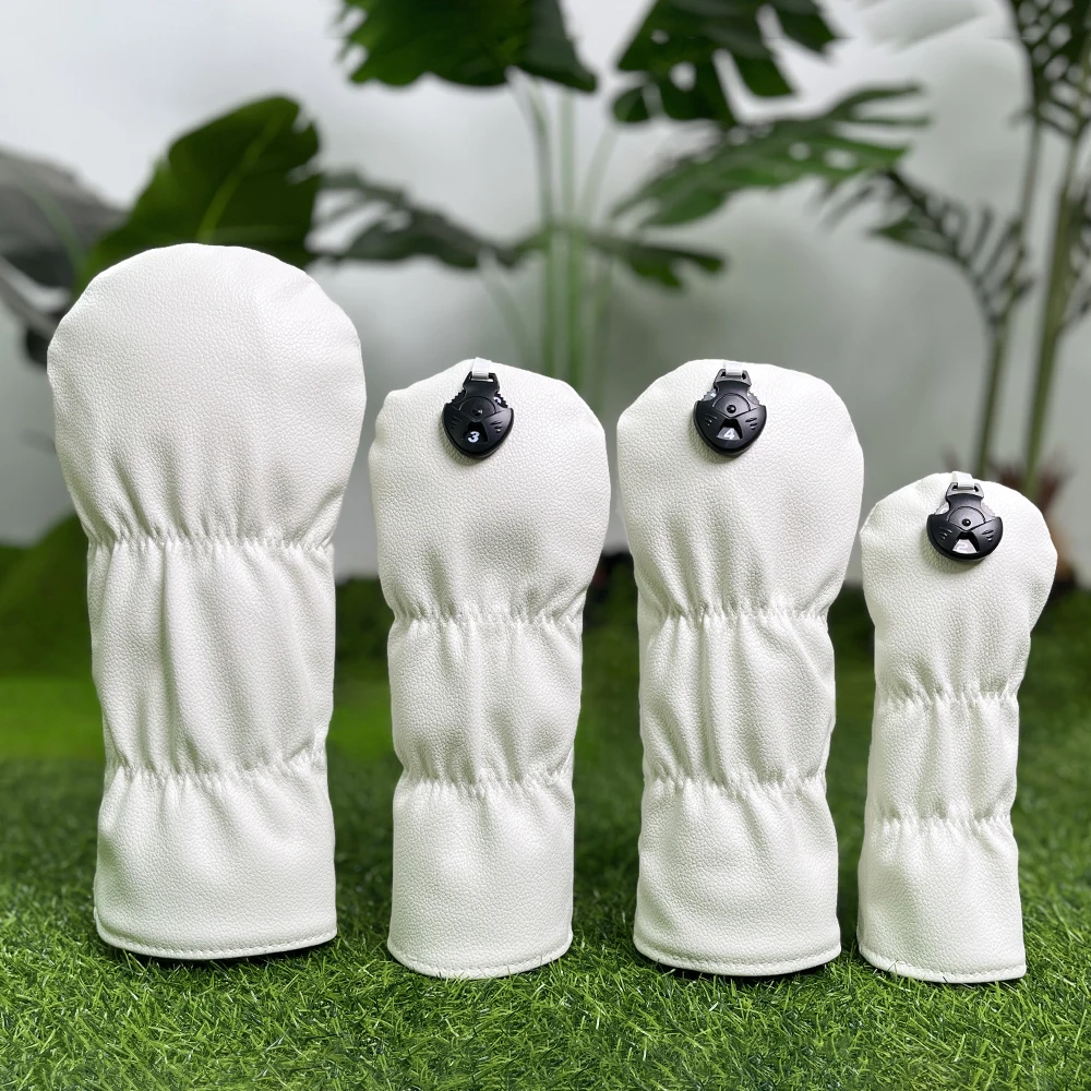 흰색 골프 클럽 보호 커버, 자수 패턴 디자인, 골프 액세서리, PU 소재, 골프 클럽을 더 잘 보호합니다.