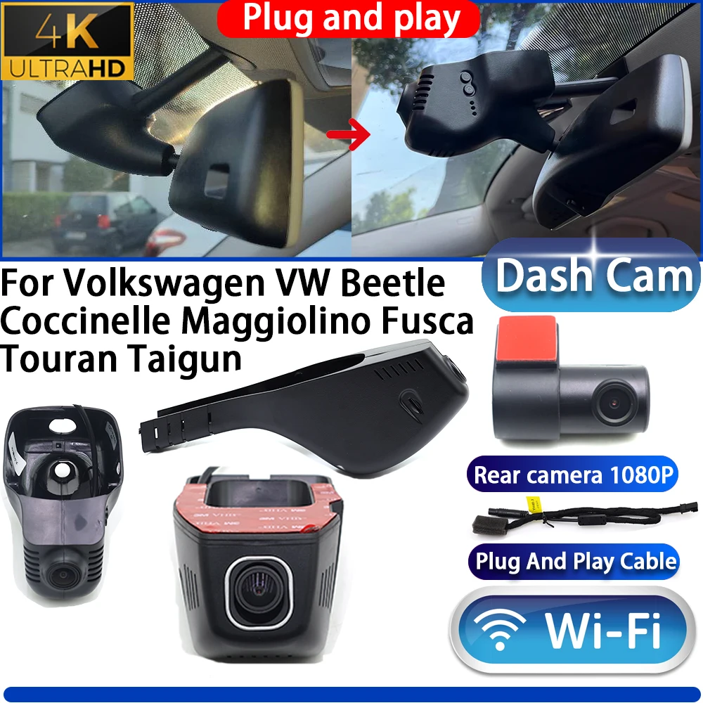 

For Volkswagen VW Beetle Coccinelle Maggiolino Fusca Touran Taigun Dash Cam Camera DVR 4K WIFI UHD Plug And Play Video Recorder