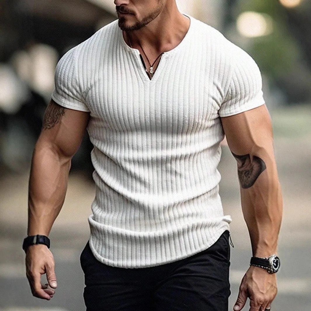 Summer Slim-fit Men's Short Sleeve T-Shirt Casual Knitted Sweater Solid Color