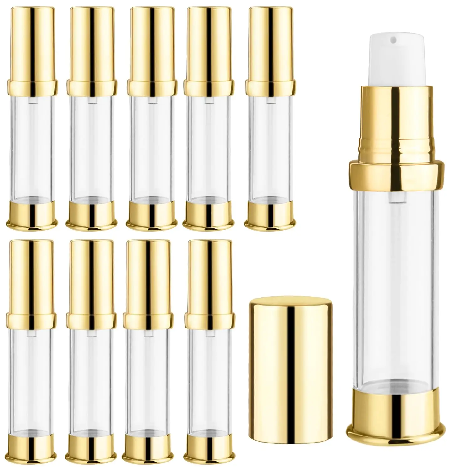 10 Pcs Empty Airless Pump Bottle Travel Cosmetic Cream Pump Bottle Refillable Vacuum Dispenser Pump Containers for Lotion Cream