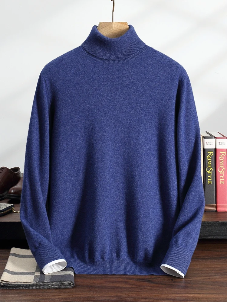 Men's Basic Clothing High Lapels Pullover Autumn Winter Sweater 100% Cashmere Sweater Pullover Versatile Warm Inside Join Knit