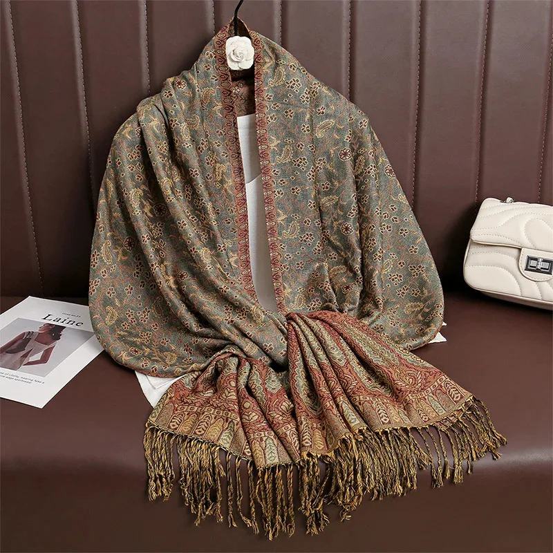 2026 جديد الشتاء النساء القطن وشاح جاكار شال كبير موضة أنيقة سيدة طويلة الطباعة تزيين الأوشحة الشمس حماية باندانا