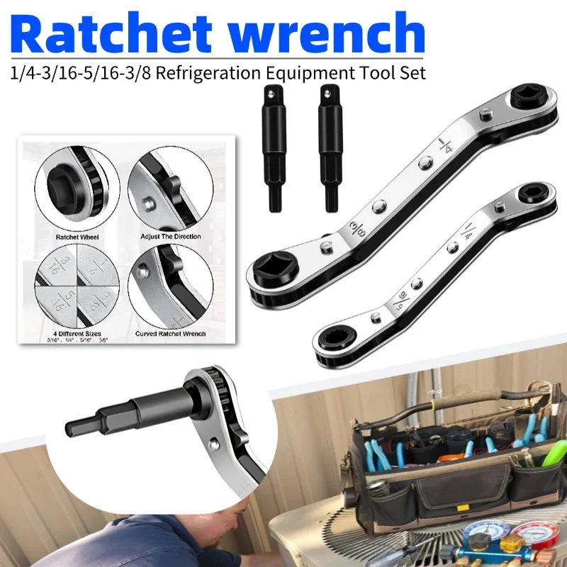 

CT122 Series Ratchet Wrench Set 1/4-3/16-5/16-3/8 Inch with Adapter for Refrigeration Tools CT-122E