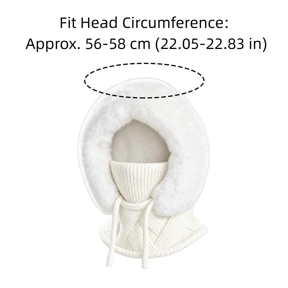 Fleece-Futter Gestrickte Sturmhaube mit Ohrenschutz Zopfmuster Winter-Beanie-Maske Dick und Warm mit Kordelzug-Verschluss – Detail 1