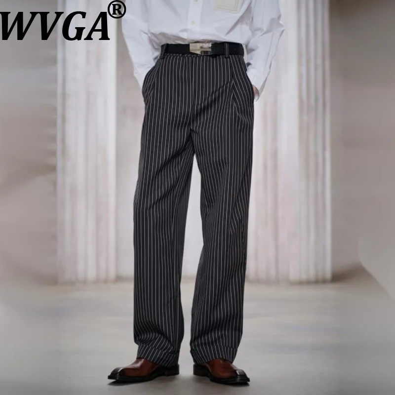 WVGA Spring Autumn New Men Tide Striped Trendy Straight Wool High-end Formal Niche Chic Casual Elegant Suit Pants Ins Y2K W19047