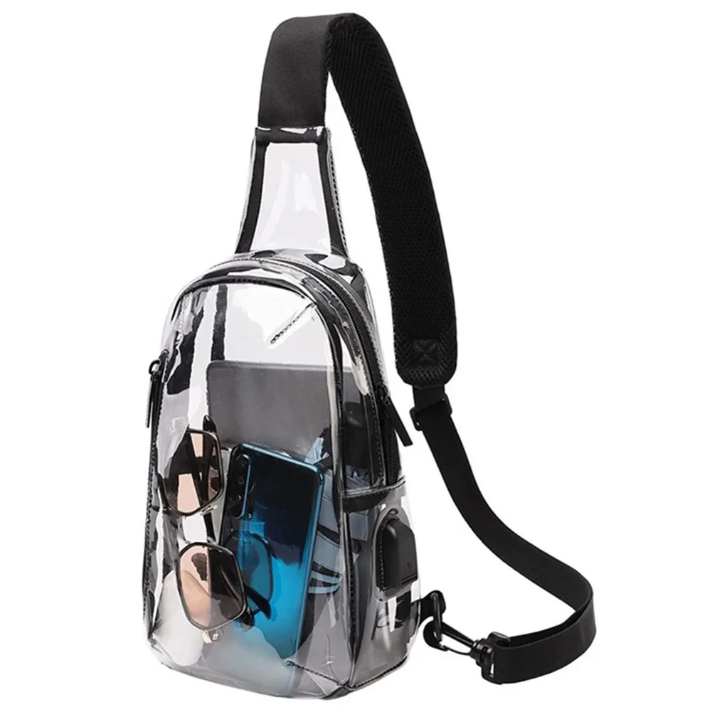 1 Pc Clear Sling Bag Clear Bag For Outdoor Sports Clear Sling Bag Fanny Pack With USB Line Hole Practical Waterproof Accessories