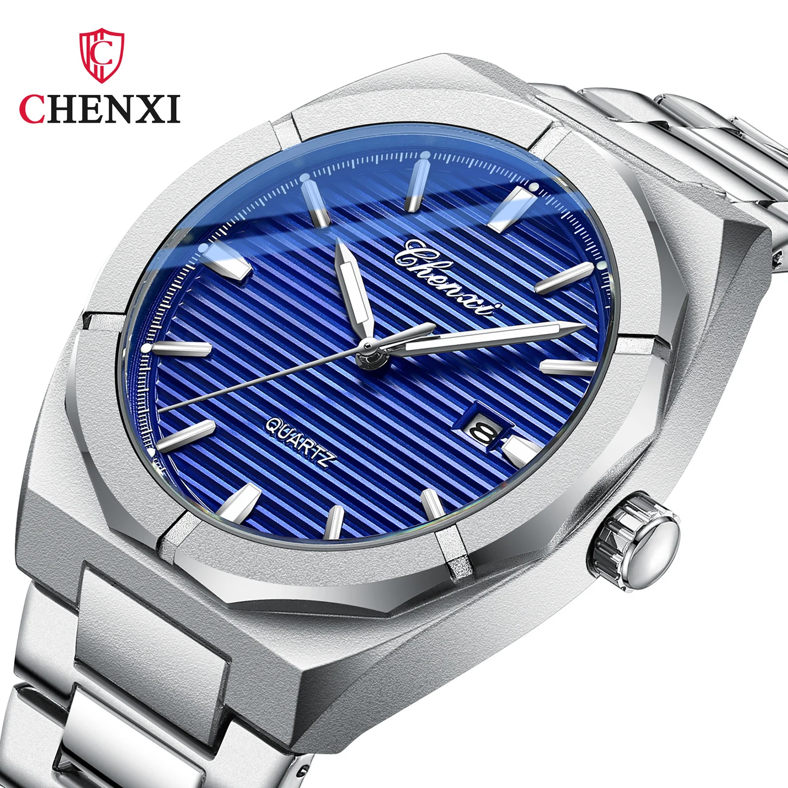 CHENXI 8262 Business Men\'s Horizontal Bar Calendar Polygon Glow Waterproof Steel Band Quartz Watch Men Buy Direct From China