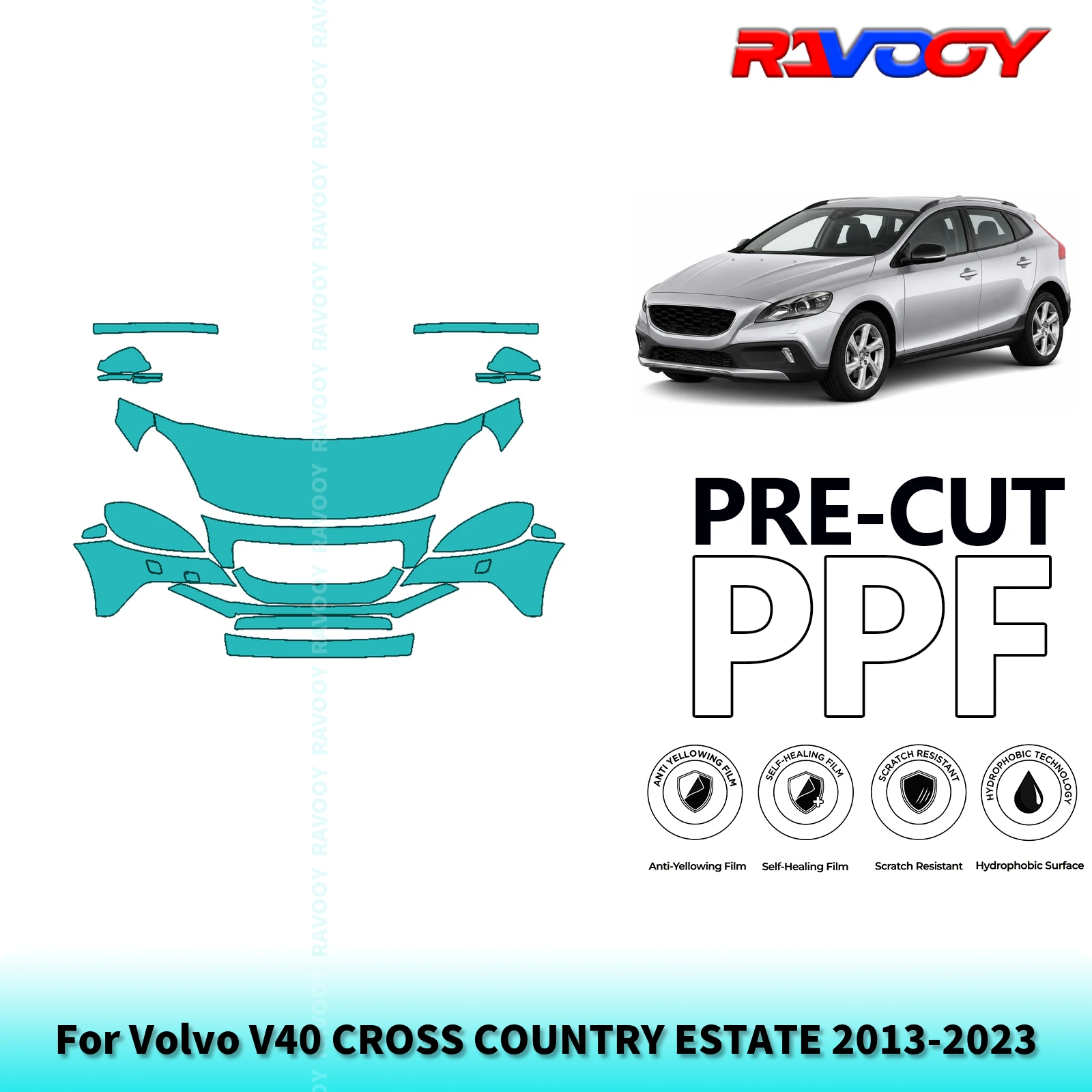 For Volvo V40 CROSS COUNTRY ESTATE 2013-2023 Partial Front Pre-Cut Paint Protection Film PPF Stone Chip Kit | Clear/Matte/Black
