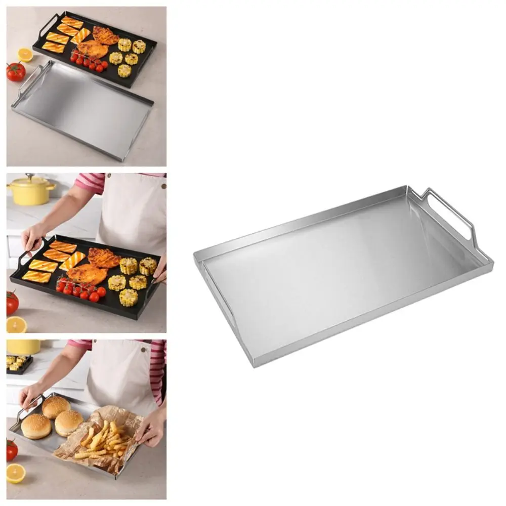 

Portable Food Serving Tray Stainless Steel with Handles Food Grill Plate Sturdy Rectangular Fruit Storage Tray Table Decor
