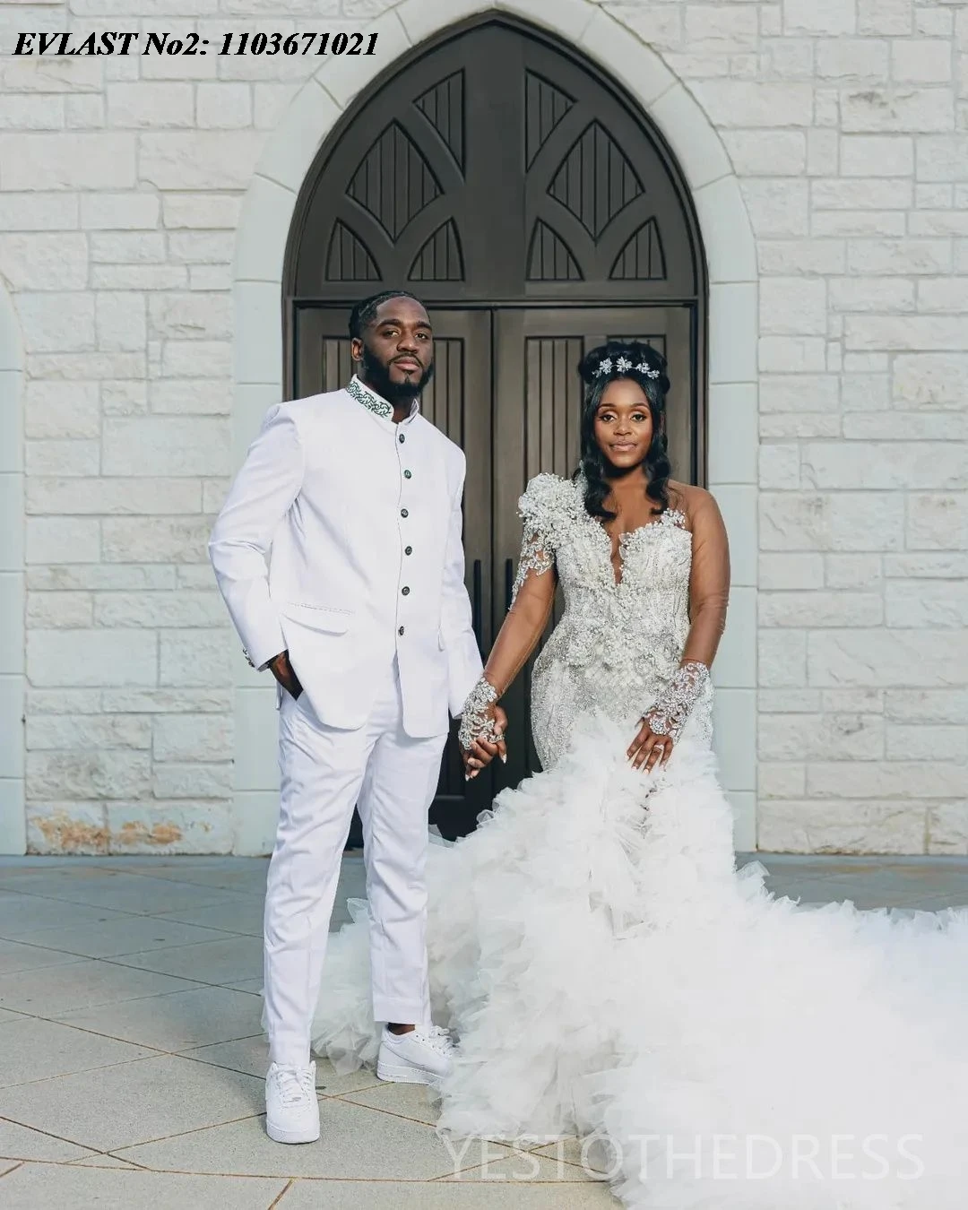 EVLAST مخصص العربية Aso Ebi حورية البحر فستان الزفاف عالية الشق اللؤلؤ مطرز الكشكشة فستان زفاف رداء دي ماري MD37 الأفريقي #6