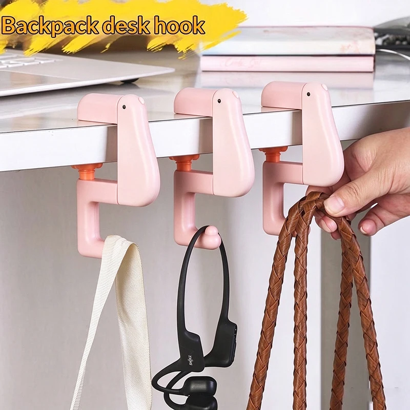 Desk Side Bag Hook Adjustable Table Edge Backpack Hanger Portable Heavy Duty Bag Holder For Student Classroom Office Use〔White〕