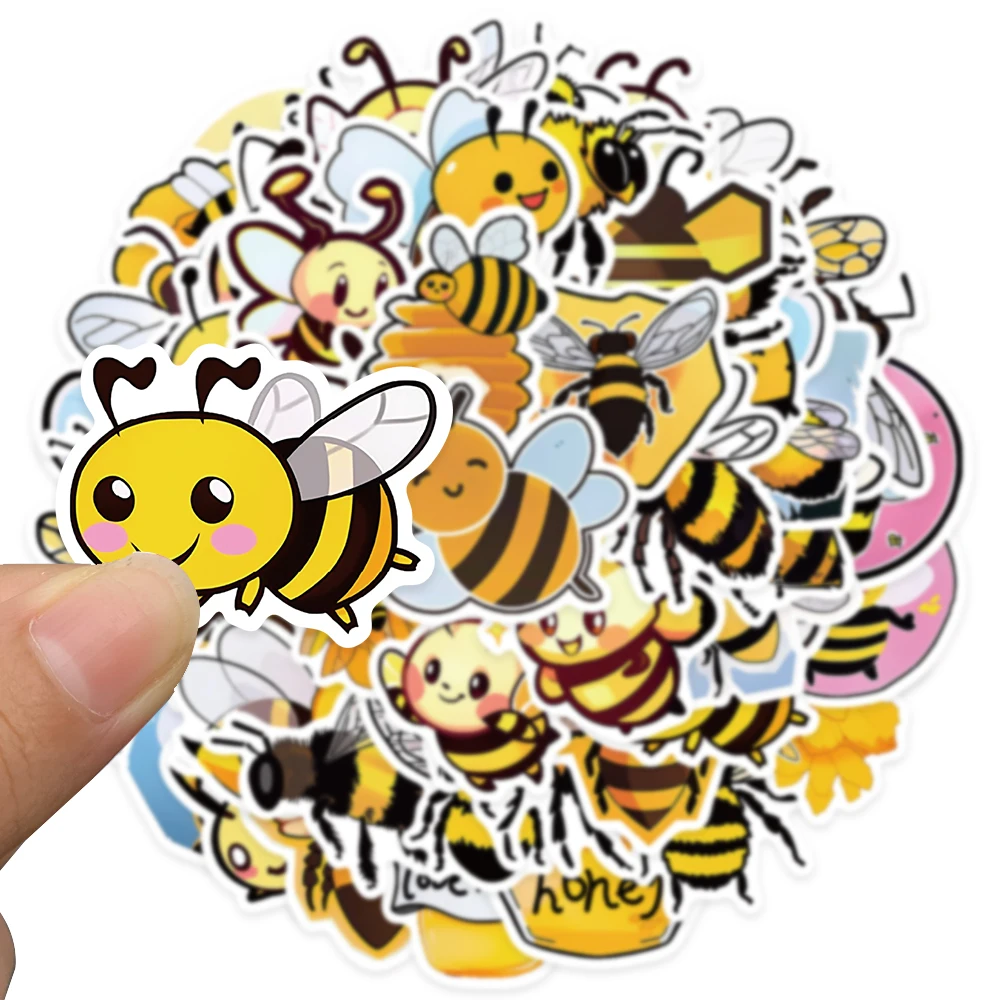 50pcs Cute Cartoon Honey Bee Vinyl Laptop Decals Insect Stickers For Luggage Phone Guitar Bicycle Car Waterproof Graffiti